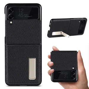 Genuine Leather Fold Case for Samsung Z Flip 3 Foldable Kickstand Holder Case for Samsung Galaxy Z Flip 3 Flip3 5G Phone Case