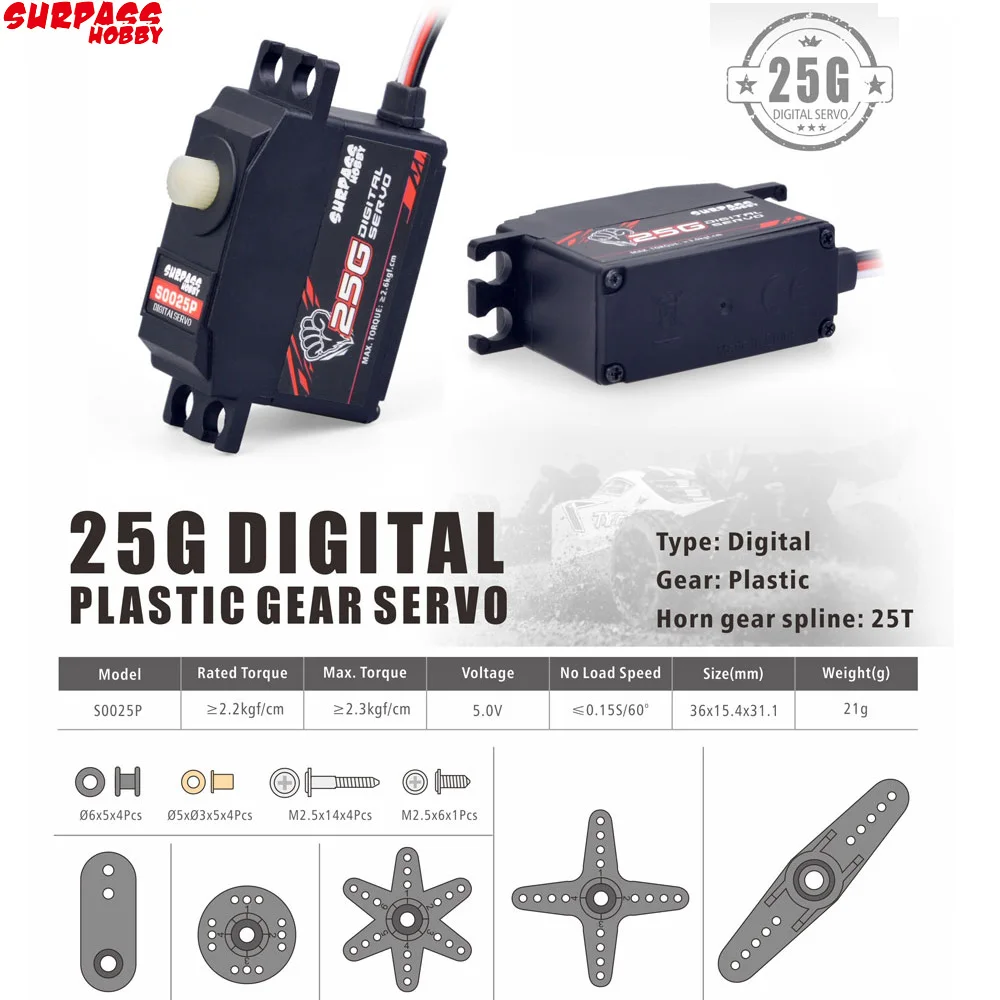 

Новое поступление, сервопривод с пластиковой шестерней SURPASS HOBBY S0025P, 25 г, 2,3 кг, цифровой сервопривод для радиоуправляемого автомобиля 1/12, самолета, лодки, робота, радиоуправляемой модели