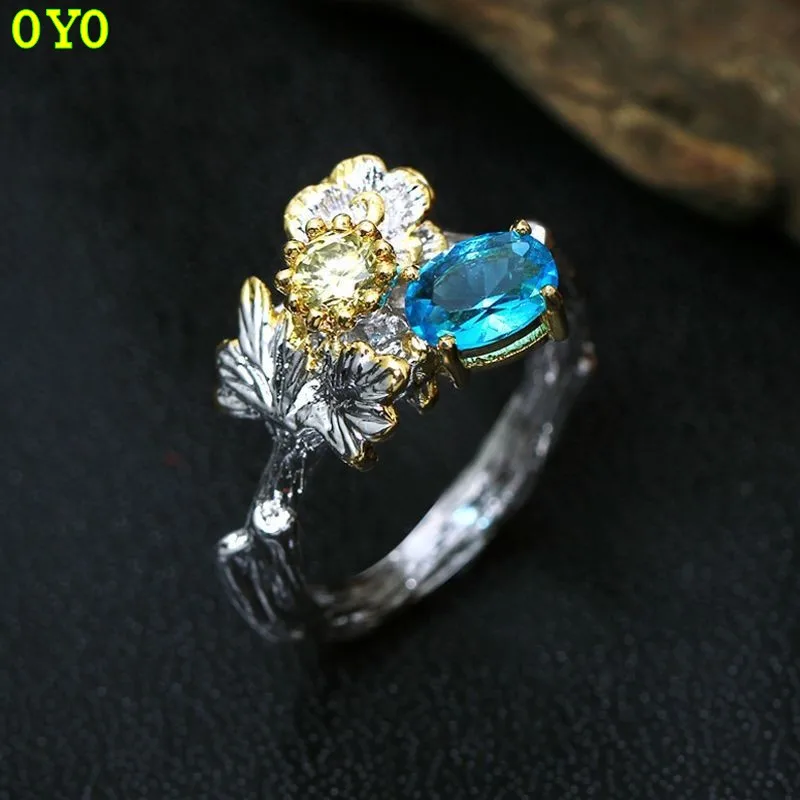 Европейское и американское родиевое кольцо с цветком из циркона женское