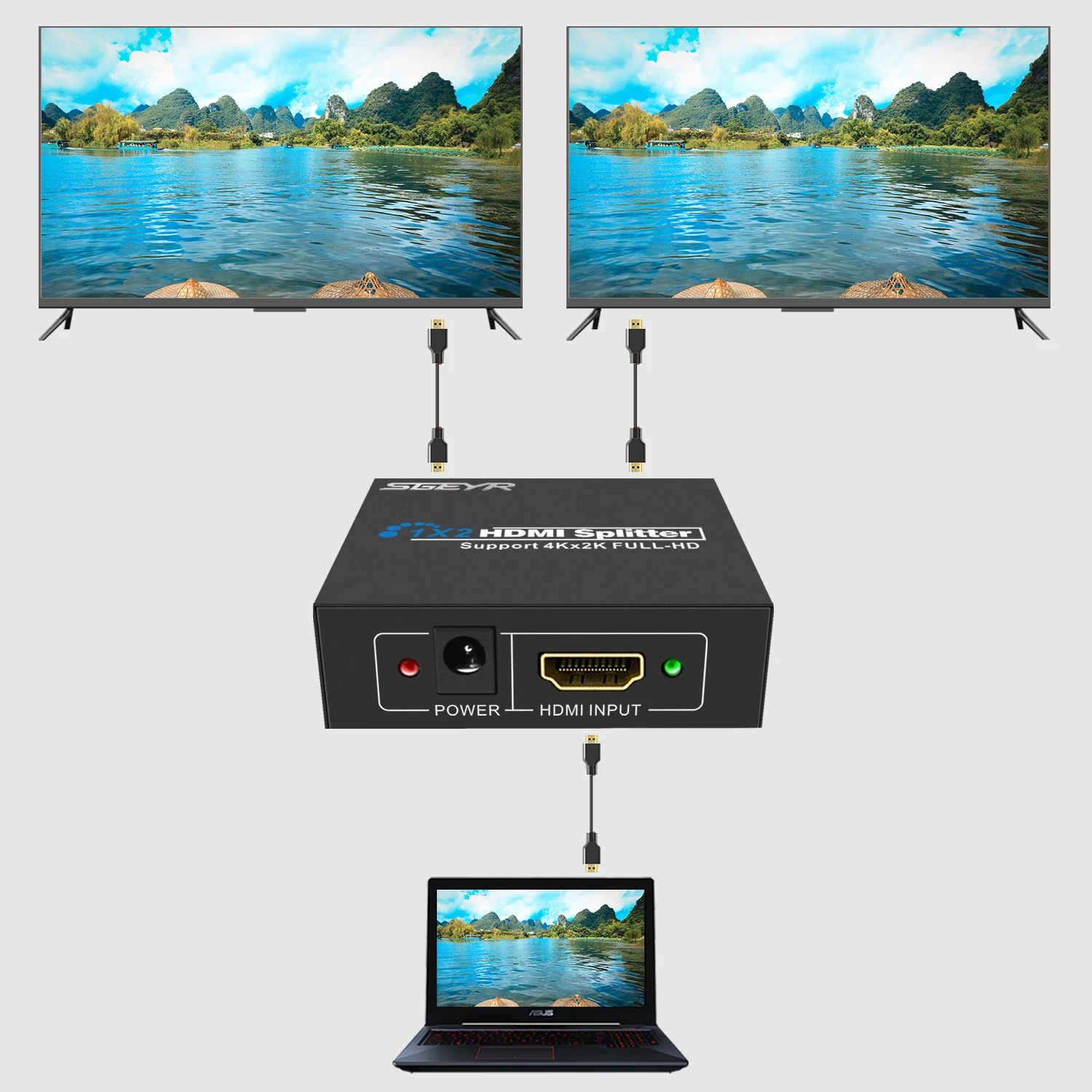 Разветвитель SGEYR 4K HDMI 1 в 2 Выход Питание Видео разветвитель 1x Поддержка HDCP 4 3D @ 30 Гц