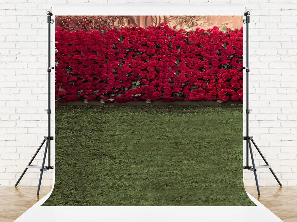 VinylBDS 10X10FT свадебные фоны для фотосъемки с красными розами зелеными лугами