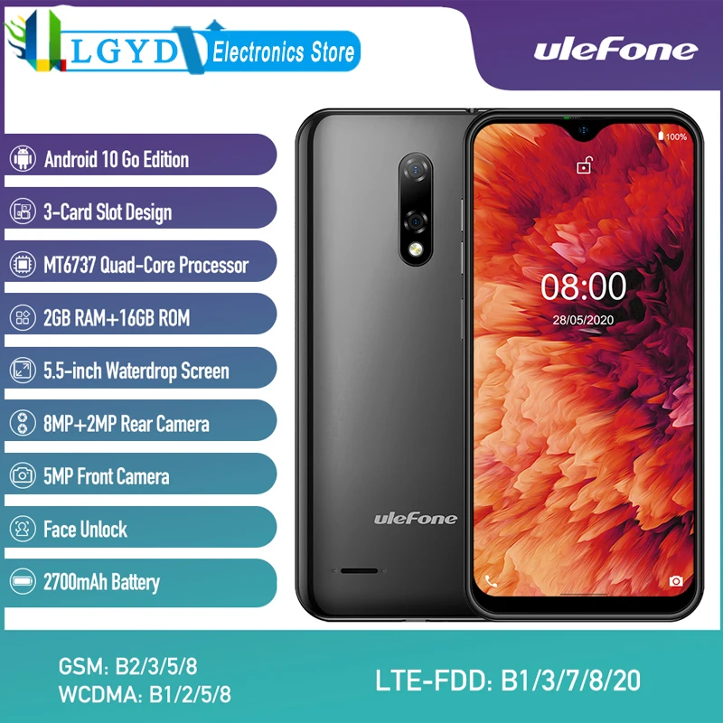 Смартфон Ulefone Note 8P на Android 10 Go 4G четыре ядра экран 5 дюйма 2 ГБ + 16 Гб | Мобильные