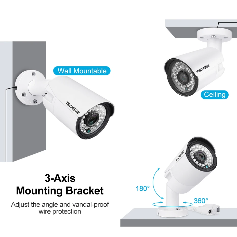 Techege H.265 8CH 4MP Аудио CCTV камера системы наружного водонепроницаемого наблюдения NVR комплект PoE камеры безопасности комплект обнаружения движения