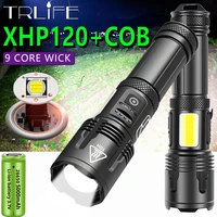 5200mah xhp120 9 core usb rechargeable cob work led flashlight zoom most powerful led tactial flash light torch by 26650 battery