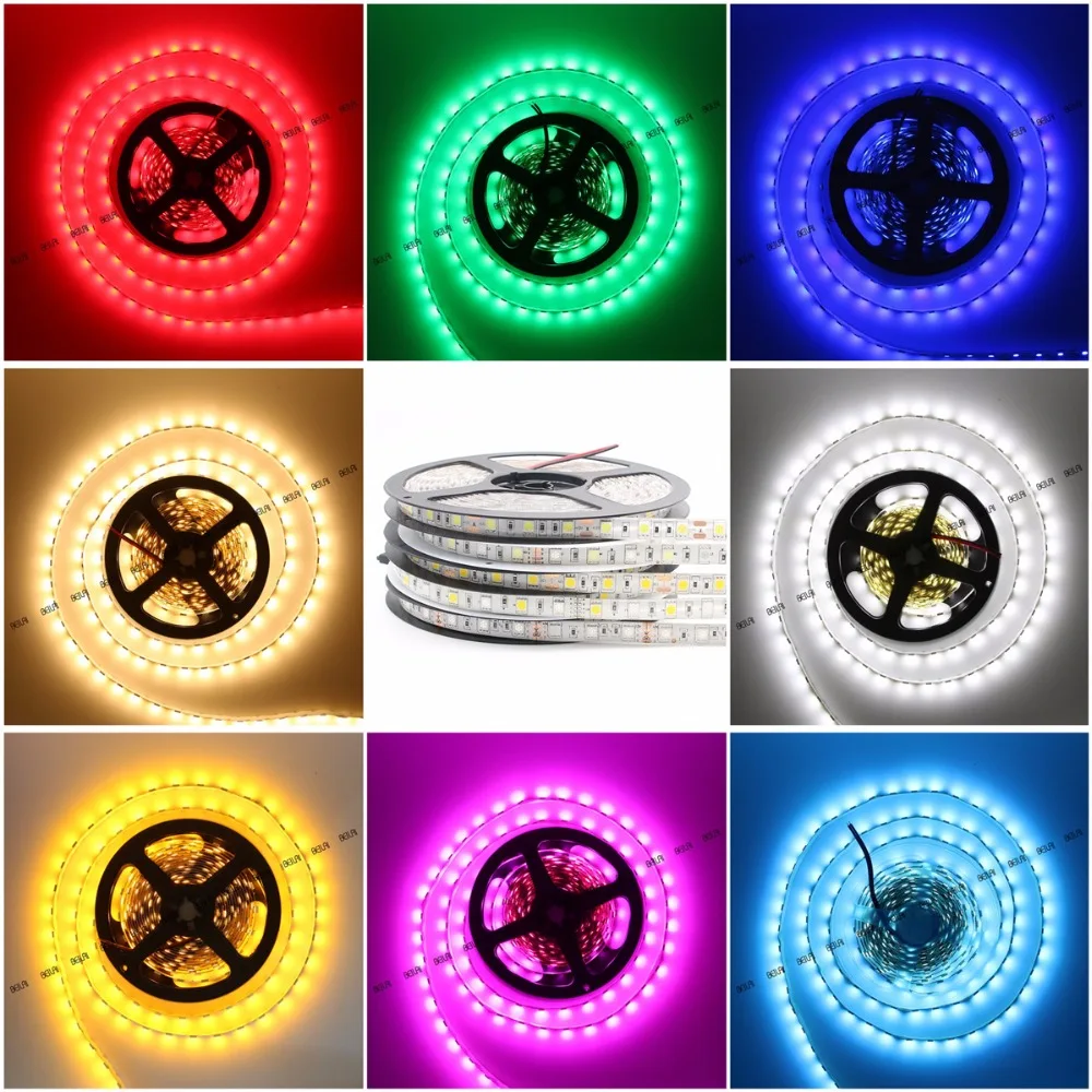 Цветная (RGB) Светодиодные ленты 5050 DC12V RGB Luz Водонепроницаемый 5 м 300LED RGBW/RGBWW Гибкая