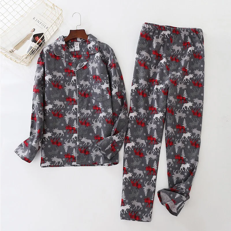 

cotton deer pajamas sets mens Sexy plaid casual sleepwear for male pyjamas pijama hombre mens cartoon pajamas
