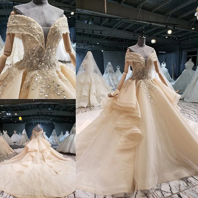 Светло-шампанские Свадебные платья с открытыми плечами милые свадебные со