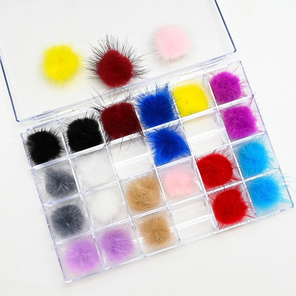 

24PCS/Box Detachable Magnet Ball Fluffy 3D 12Colors 27*27mm Puffy Pom Pons Kit Jewelry Manicure Accessories DIY Nails CharmsH&*&