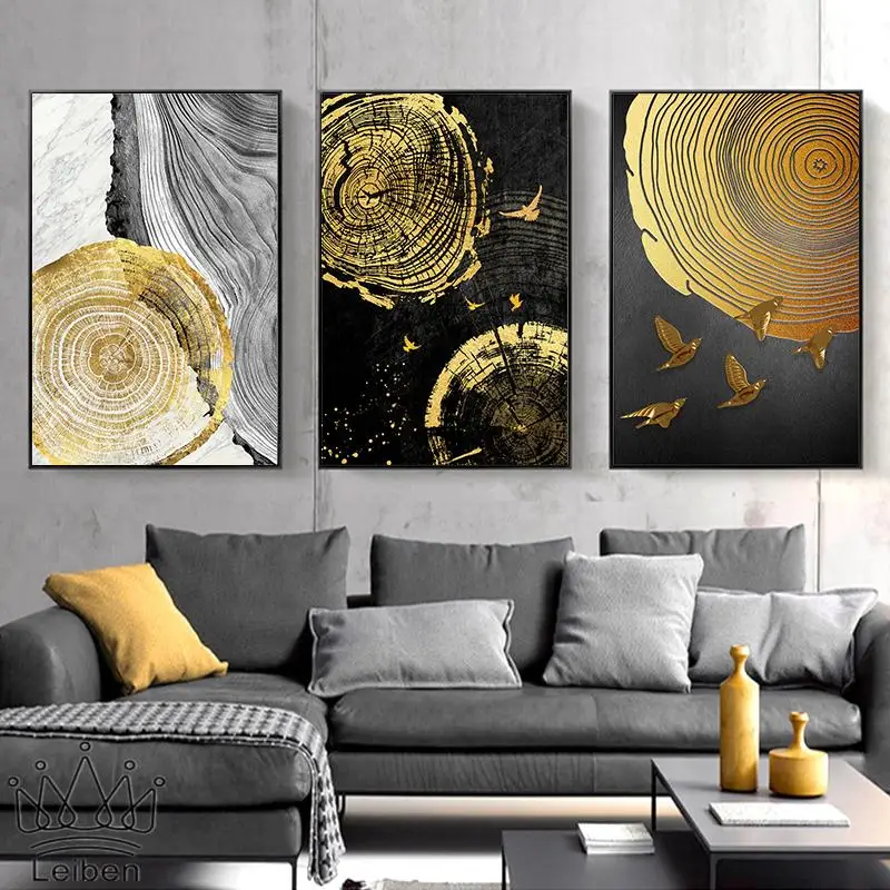 Современная Абстрактная Картина на холсте с изображением золотого дерева колеса - Фото №1