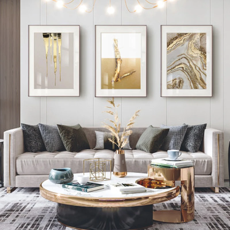 Абстрактная живопись золотые перья в блоке из золотой фольги плакат современное