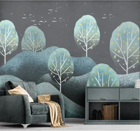 hand painted forest landscape retro small fresh modern minimalist background wall custom wallpaper mural