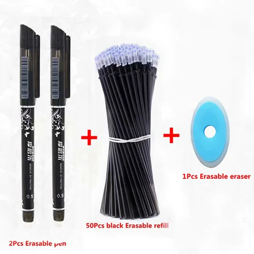 53Pcs black set-F 53Pcs/Lot Erasable Pens Refill Set Washable Handle Blue Erasable Gel Pen Rod School Writing Stationery Tool Student Gift Suit - Цвет: 53Pcs black set-F