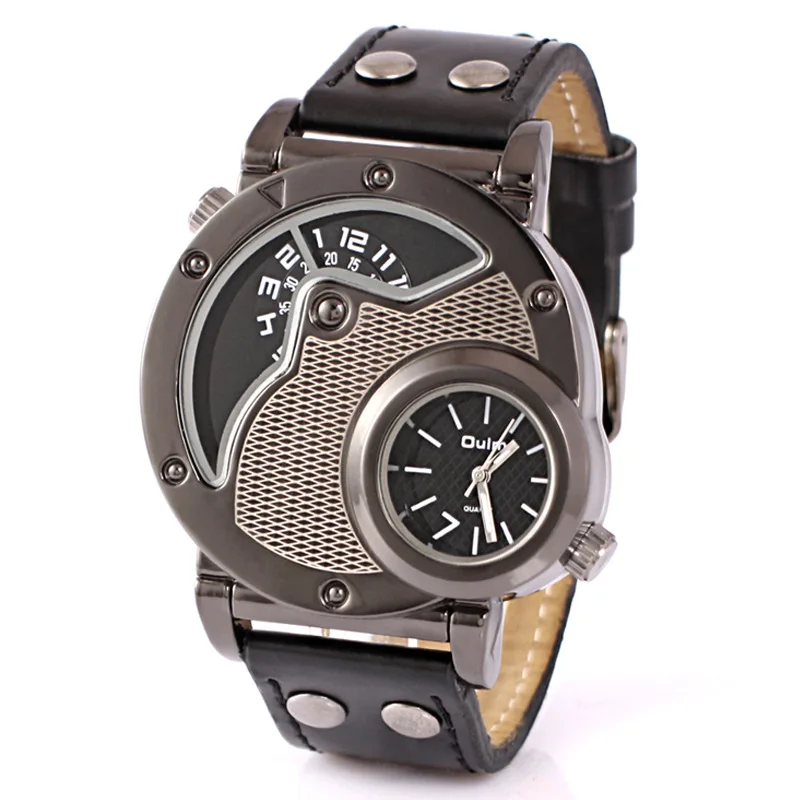 

Men's Fashion Black Shell Mesh Pattern Large Dial Dual Movement Display Quartz Strap Watch Relojes Gifts Watches for Women