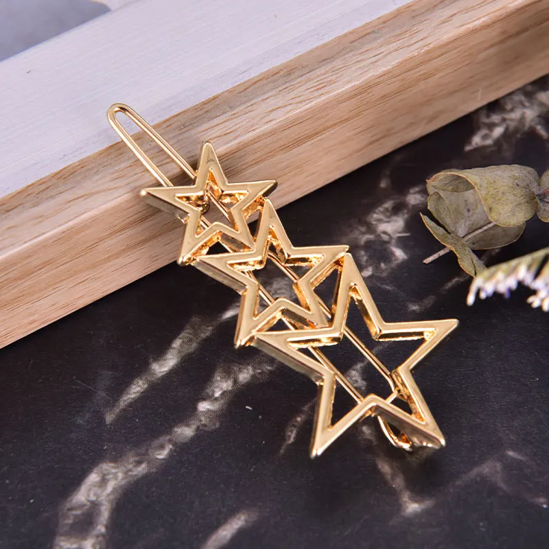 

6 styles Chic Alloy Hairpins Girls Hair Accessories Styling Tools Fashion Lotus Moon Round Star Women Hair Clip Gold Color
