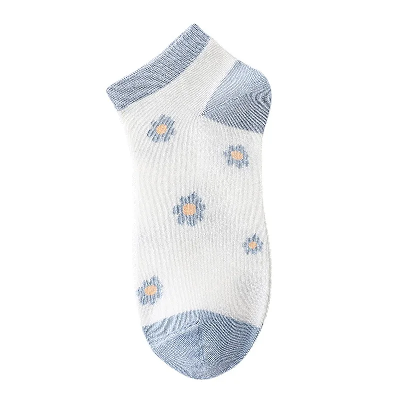 

5 pairs 2021 New Women Socks Breathable Low Tube Sock Kawaii Flower Print Socks Thin Sock for Summer Spring