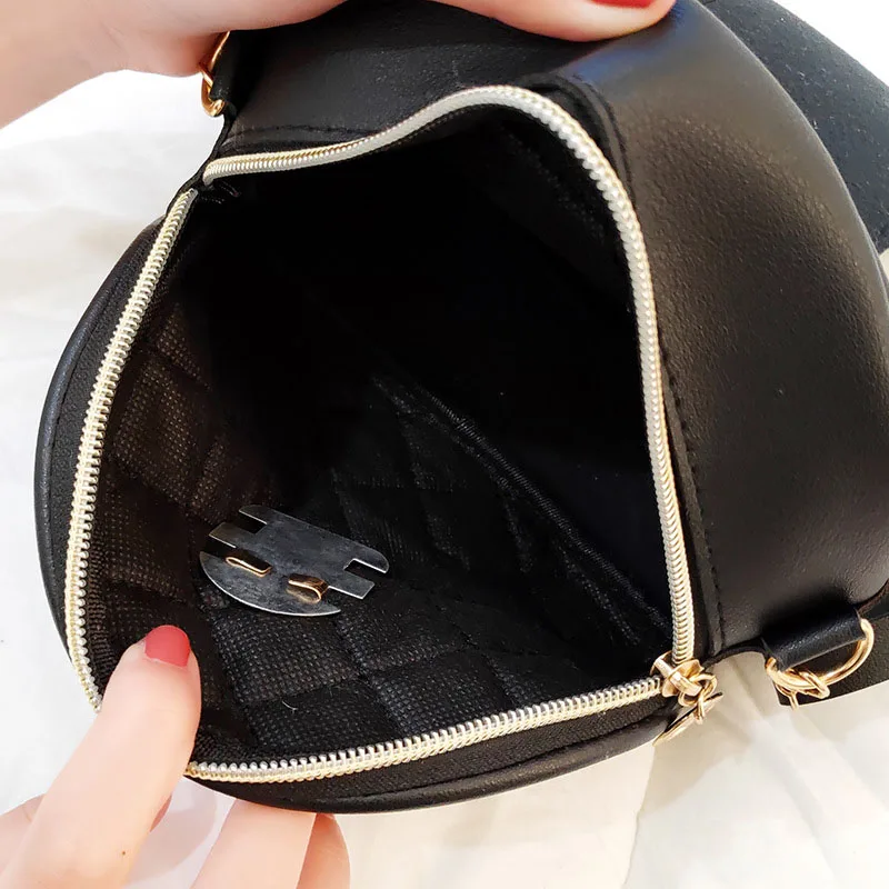 

Women Lingge Embroidery Thread Bag Zipper PU Round Single Shoulder Messenger Bags SER88