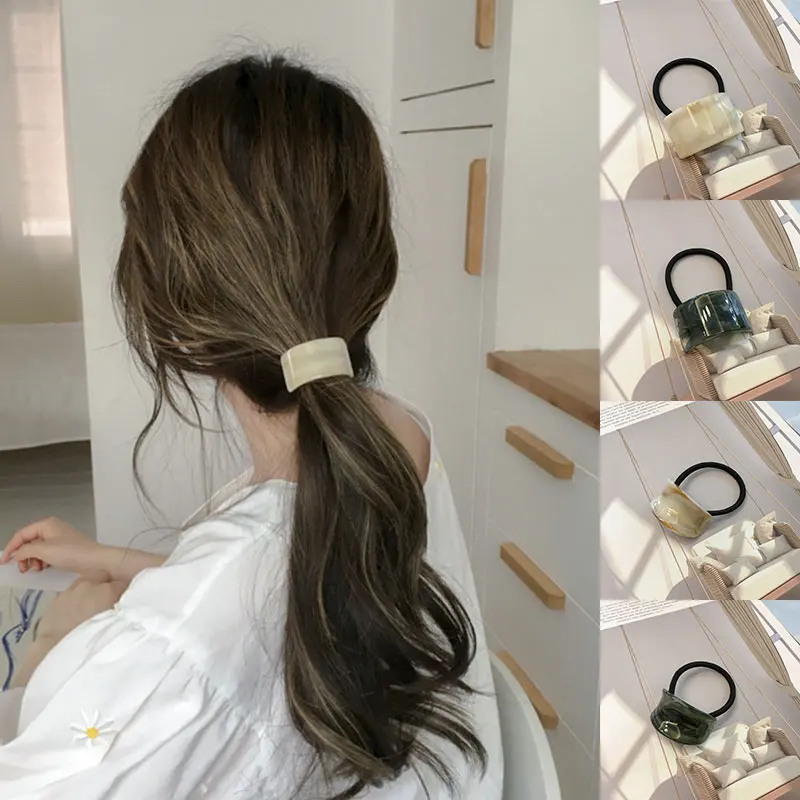 Camber-shape Matte Wood Grain Hair Ring Glossy Arcuate Geometric Hair Ties Scrunchie Women Elastic Hair Rubber Band Accessories