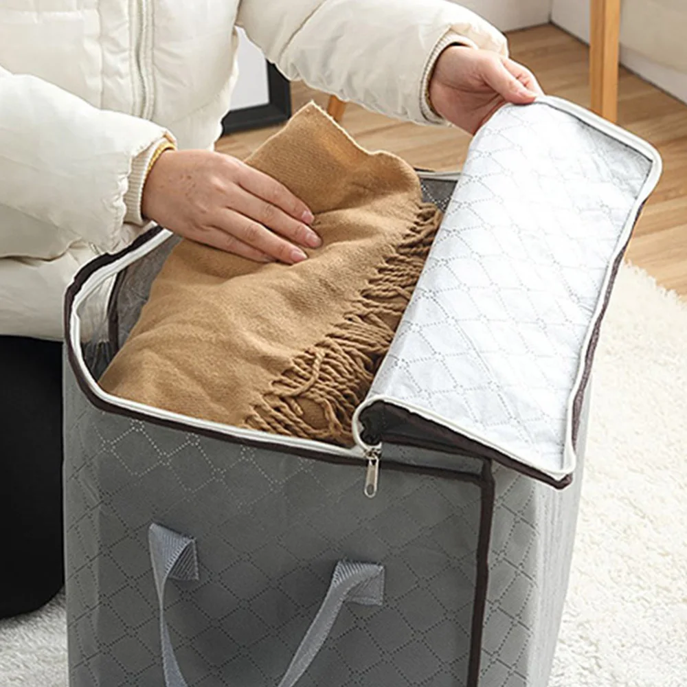 

2pcs Blanket Non-woven Fabrics Storage Organizer Bags Transparent Window Bamboo Charcoal Boxes Bamboo Charcoal Quilt Receive Bag