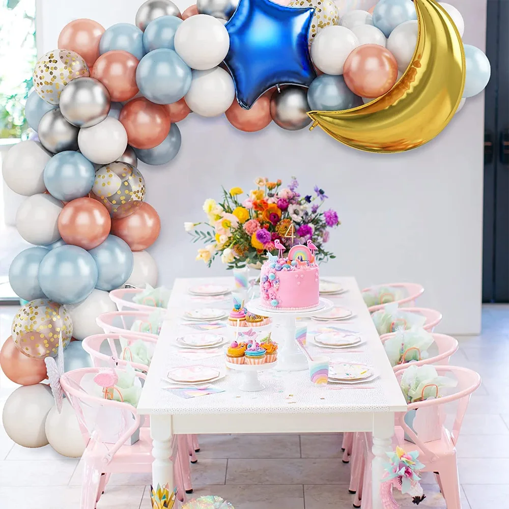 Guirnalda de globos de color blanco y azul claro, Kit de arco de luna y estrella, globos de aluminio para boda, Baby Shower, decoraci&oacute;n de fiesta de cumplea&ntilde;os, 83 piezas-1