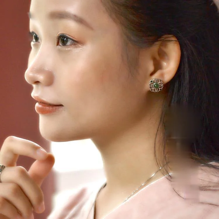 

Original designer craftsmanship handmade filigree unique jasper earrings Chinese retro charm women's brand silver jewelry