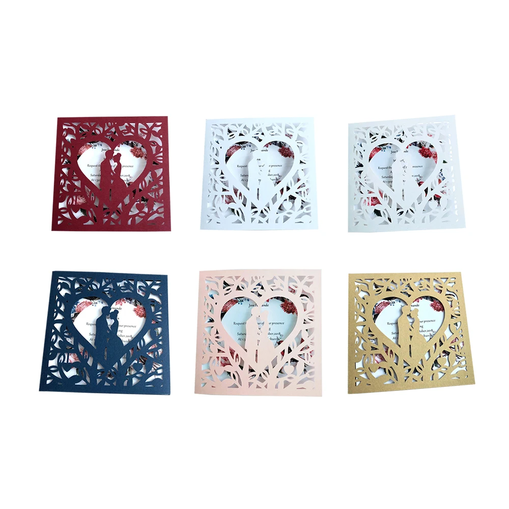 10 шт. синие белые золотые красные открытые с сердечком лазерная резка свадебные