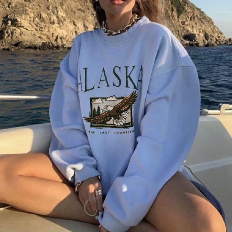 

Vintage Casual Long Sleeve Streetwear 2021 Spring Autumn Tops Pink Letter Embroidery Oversized Crewneck Sweatshirt Women Loose