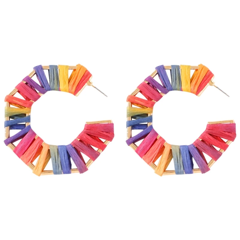 colorful 3 Женские серьги-кольца с разноцветными бусинами, большие круглые висячие серьги в богемном стиле, массивные Висячие серьги, аксессуары для ушей E68411 - Окраска металла: colorful 3