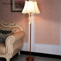 Crystal American floor lamp living room bedroom study vertical table lamp European antique copper cloth  luxury floor lamp