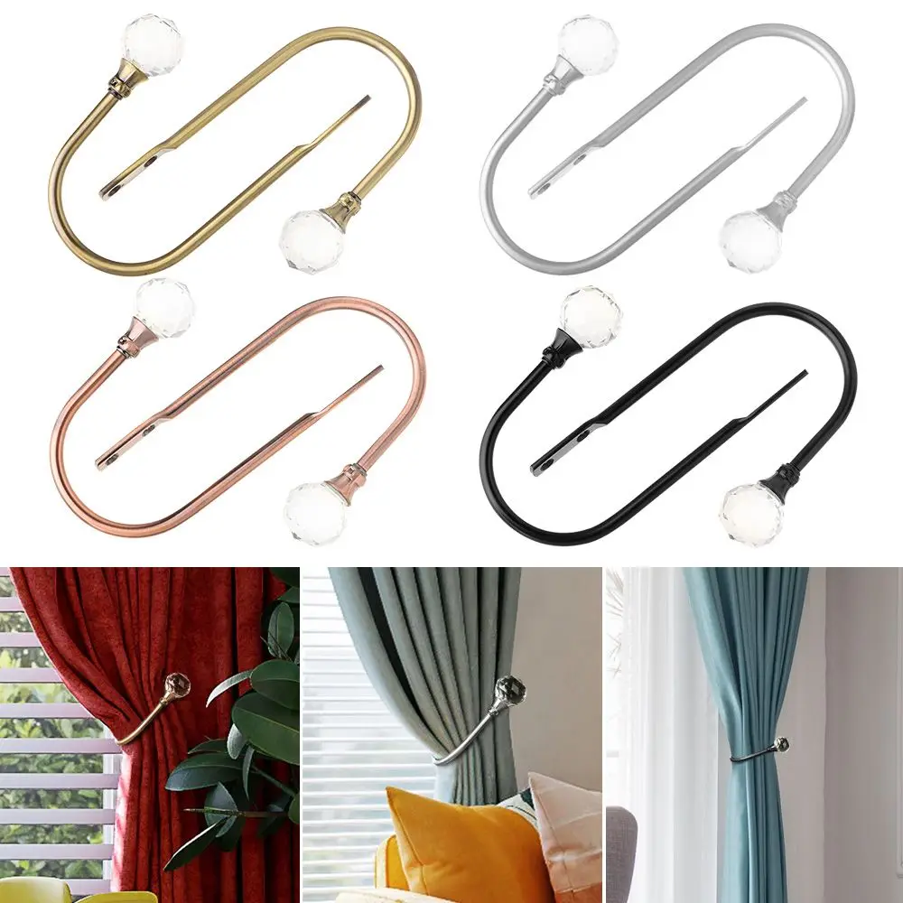 

2pcs Durable Modern Hanging Hooks Home Decor U Shaped Hanger Crystal Metal Tieback Wall Tie Backs Curtain Loop Holder