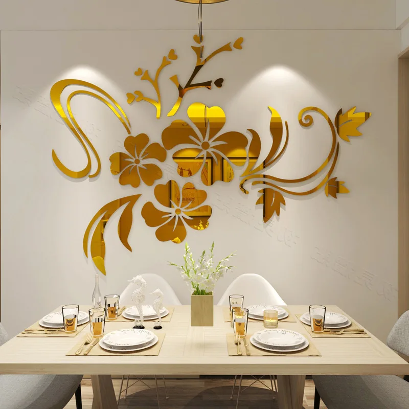 Зеркальные настенные стикеры сделай сам весенний натуральный элегантный цветок