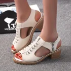 Женские сандалии в римском стиле, повседневные однотонные, модный дизайн, на толстом каблуке и среднем каблуке с прорезями, на лето