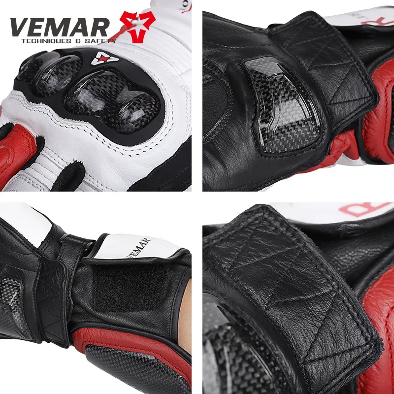 Vemar Long Leather Gloves Motorcycle Guantes Enduro BMX Race Accessories Glove Motorcyclist White Red Luvas For Men enlarge