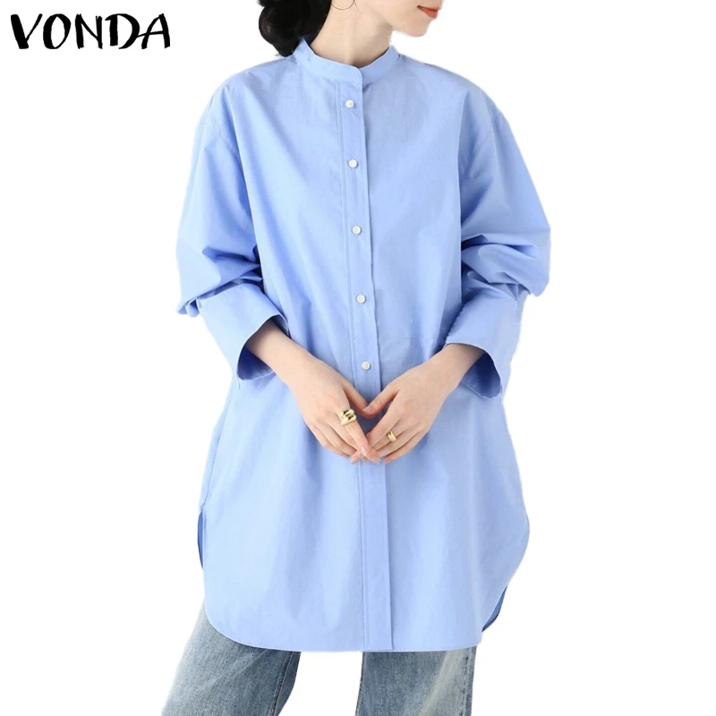 

Women Tops VONDA 2021 Ladies Autumn Spring Long Sleeve Solid OL Office Shirts Bohemian Party Blusas Femme Short Blouses 5XL