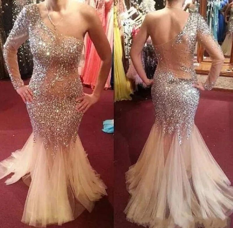 2020 Роскошные хрустальные вечерние платья шампанского с бусинами модные