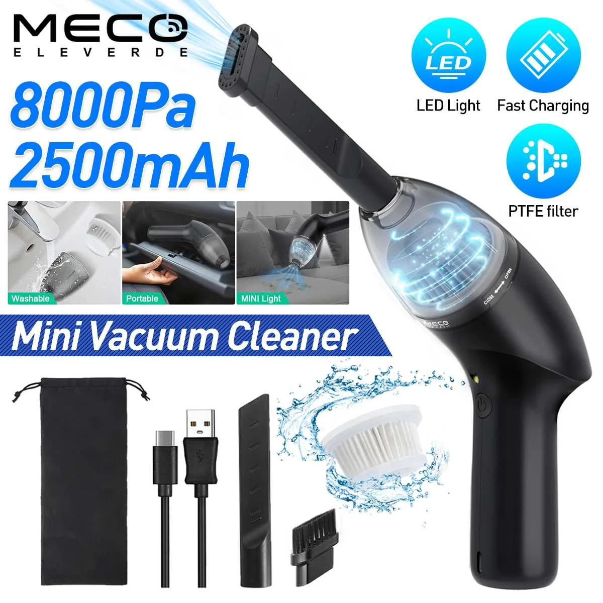 

MECO 8000Pa Mini Vacuum Cleaner Keyboard Cleaner Cordless Handheld Compressed Desk Cleaning Machine with LED Light Dust Hairs