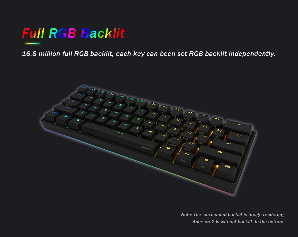 Миниатюрная Механическая игровая клавиатура Anne Pro 2 Pro2 NKRO bluetooth 5.0 Type-C RGB 60% Cherry Gateron