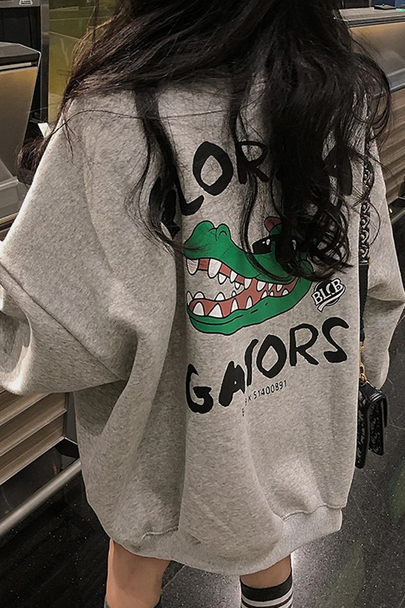 

Gray sweater new explosion plus velvet thick women's autumn and winter no cap loose korean long-sleeved jacket tide