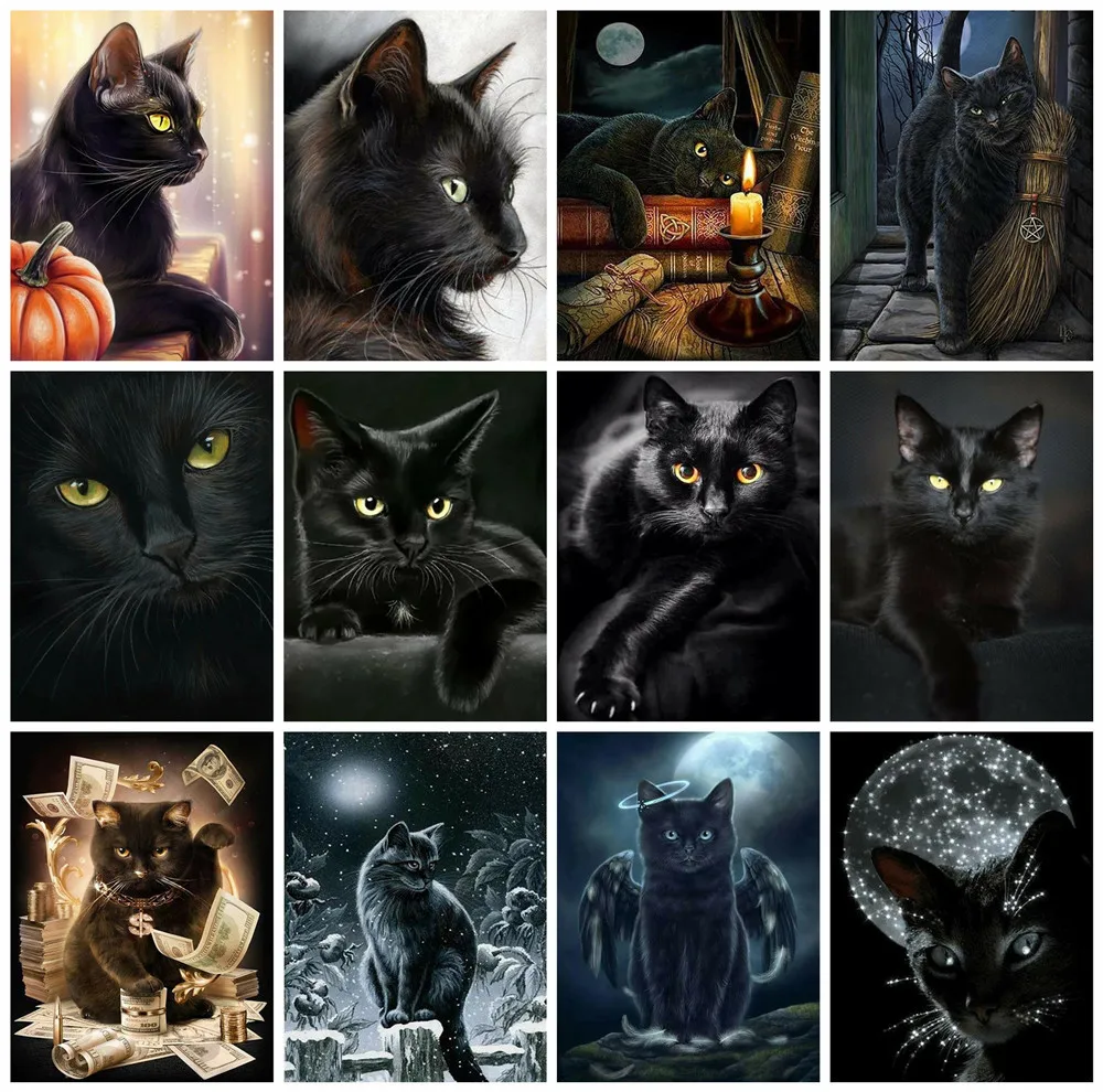 

Full Square Round Drill Mosaic Diamond Painting Black Cat 5D Diy Diamond Embroidery Art Kits Animal Handicrafts Wall Pictures