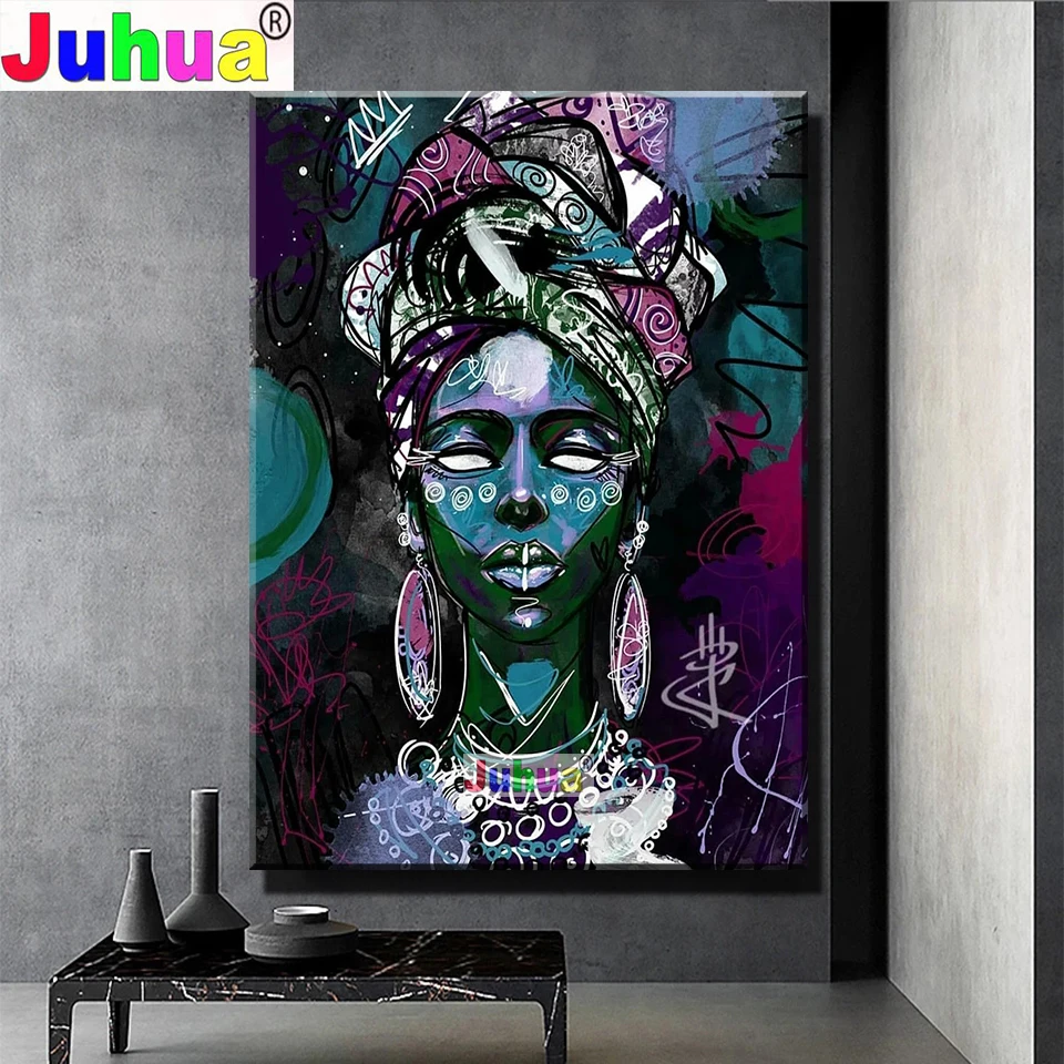 

3d embroidery Graffiti African woman diamond Painting full square round drill Mosaic Cross Stitch kits rhinestone Picture