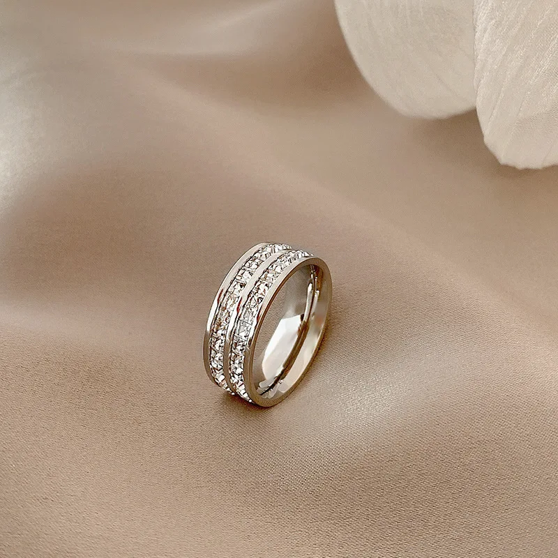 

Sterling double row shiny zircon ladies ring wedding engagement fine beauty jewelry