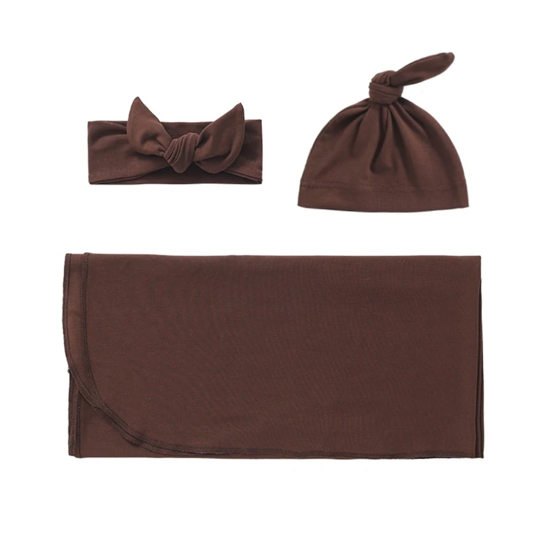 

3 Pcs Newborn Swaddling Wrap + Headband + Hat Set Baby Receiving Blanket Sleepsack Hair Band for Baby Infants H9EF