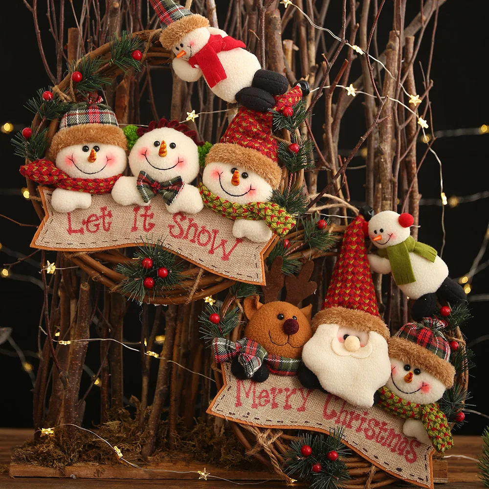 

29cm Christmas Decorations The Elderly Snowman Elk Vine Ring Pendant Rattan Garland Christmas Tree Hanging Decorations
