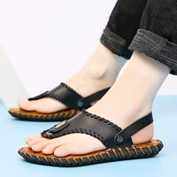 2021 summer sandals men genuine leather slippers outdoor beach flip flops water trekking shoes male buckle strap ms 002