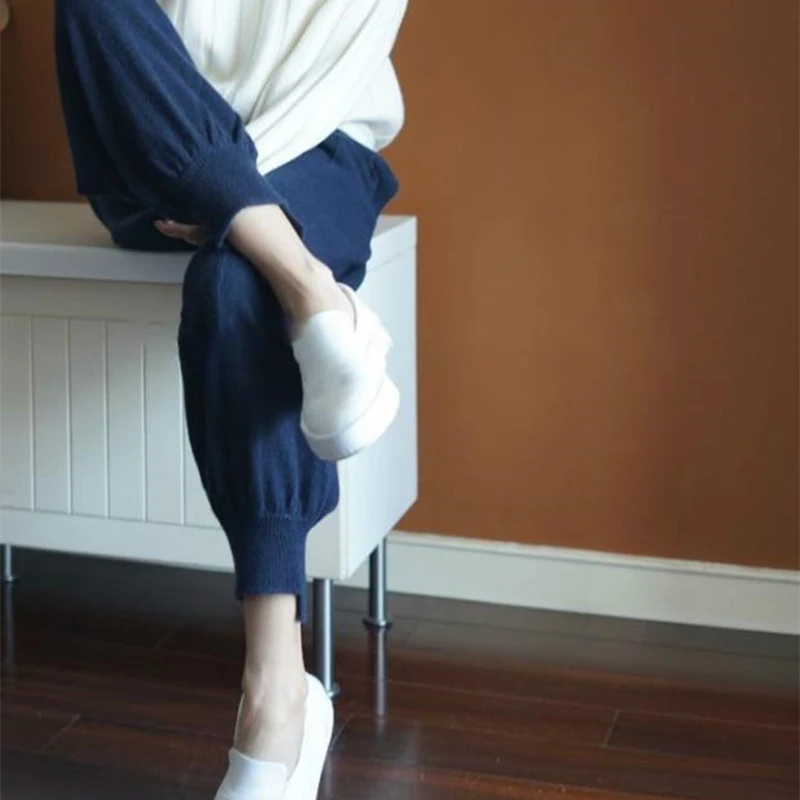 

New Wear Harem Pants Cashmere Pants Women Casual High Waist Bloomers Feet Loose Knit Wool Long Carrot Pants