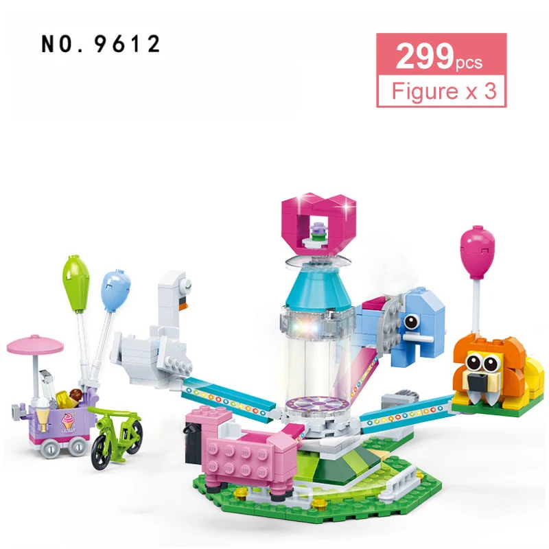 

299Pcs Girls Series Rotating Animals Carousel Building Blocks Friends Park Carnival Of Joy Assembly Bricks Toy For Children Gift