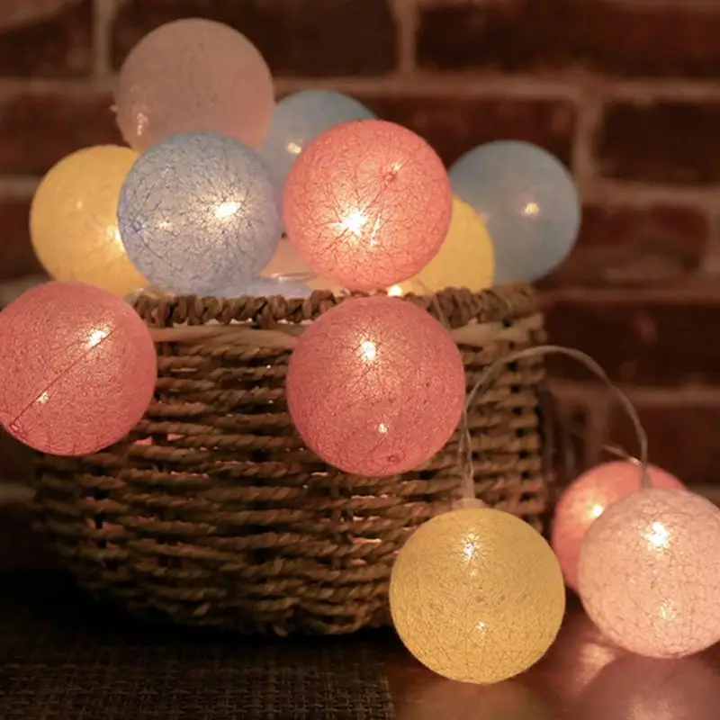 

20 LED Cotton Ball Garland String Lights Christmas Fairy Lighting Strings For Outdoor Holiday Wedding Xmas Party Home Decoration