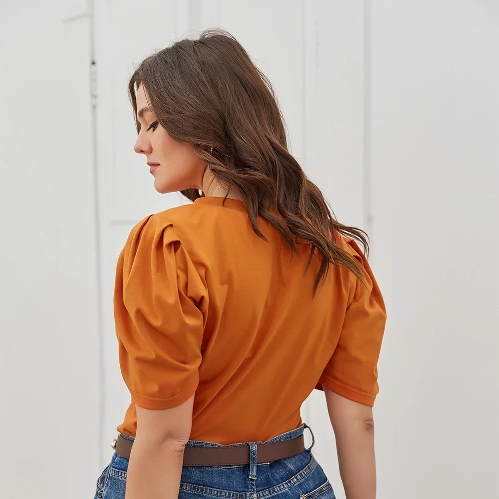 

Plus Size Women's 2021 Summer New Arrivals Elegant Temperament Slimming Tops Solid Color Slim Oversize T-Shirts