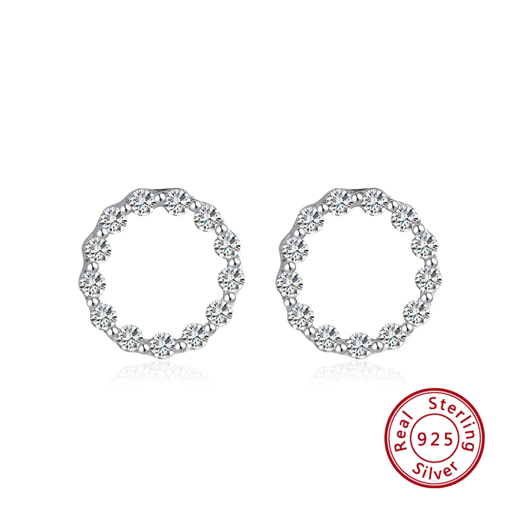 Silver Color Effie queen 925 стерлингового серебра серьги гвоздики для женщин с цирконом круглые корейские серьги Романтические свадебные украшения подарок BE108 - Цвет камня: Silver Color