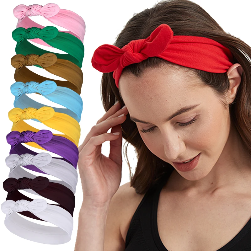 

Bows Cotton Hair Bands Woman Summer Headband Elast Bobbles Fashion Sport Scrunchie Makeu Turban For Girls Hair Accessories 2021