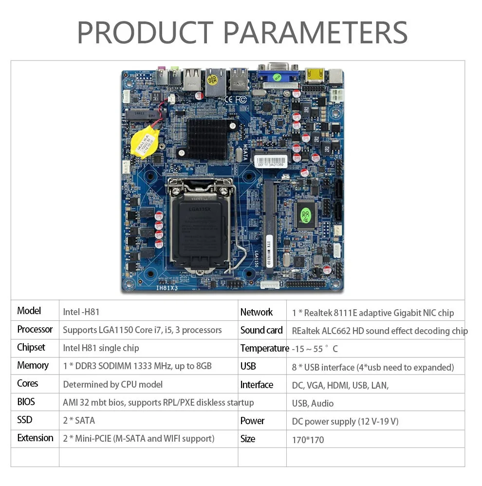 Настольная материнская плата ITX Intel H81 LGA 1150 Socket USB2.0 SATA2.0 PCI-E DDR3 ПАМЯТЬ i3 i5 i7 процессор старая материнская плата